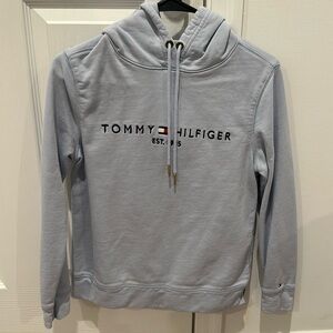 Light blue, Tommy Hilfiger hoodie. Size small (S) wore it once.
